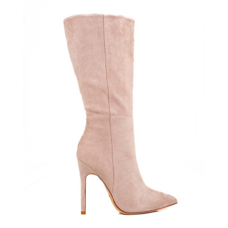 Stivali beige con tacco da donna