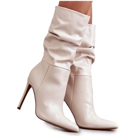 WS1 Stivali In Ecopelle Stropicciata Sul Tacco Alto Caren beige chiaro