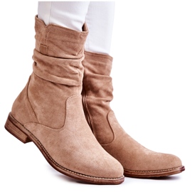 S.Barski Stivali da donna in camoscio stropicciato Beige Joanne