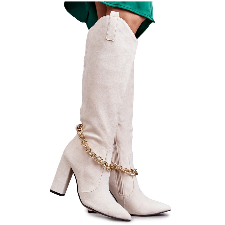 PG1 Stivali caldi in pelle scamosciata da donna con catena Jasmin beige chiaro