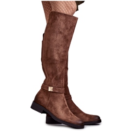 Vinceza Stivali da donna in pelle scamosciata con tacco piatto Beige Henrike marrone