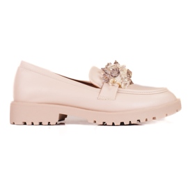 Mocassini Shelovet da donna in suede con cristalli beige