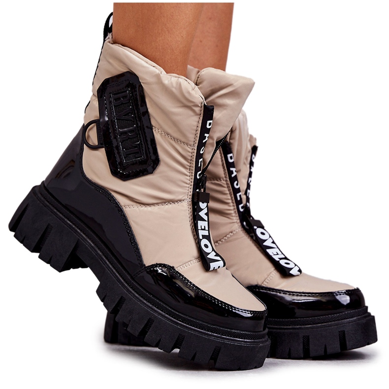 PM1 Stivali da neve caldi da donna beige e neri con cerniera Marit