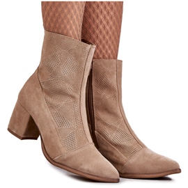 Stivali da donna in pelle scamosciata con tacco alto Nicole 2757 Beige