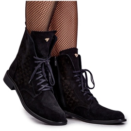 Stivali stringati in camoscio Nicole 2751 Nero