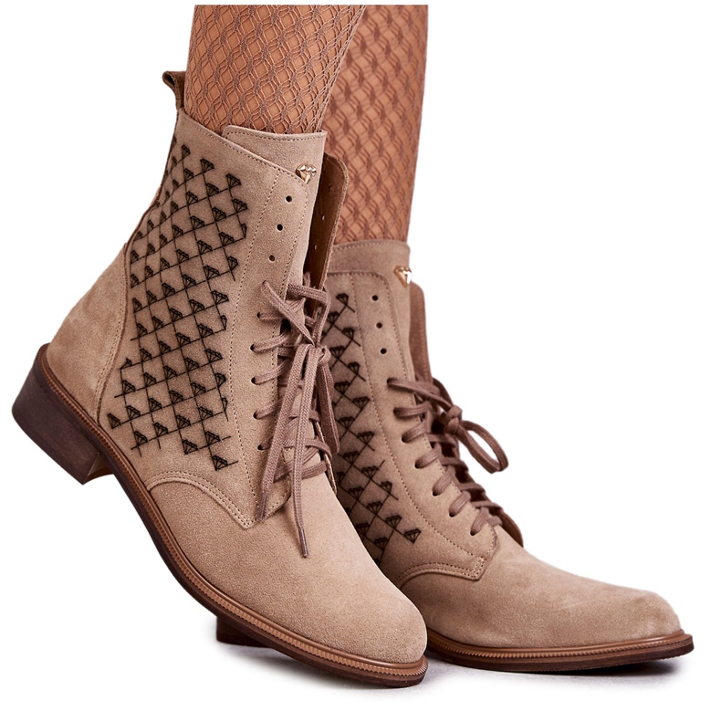 Stivali stringati in camoscio Nicole 2751 Beige