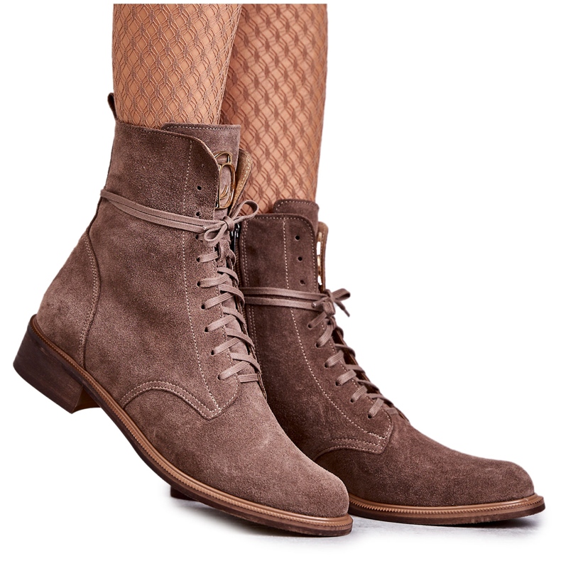 Stivali stringati in suede con ornamento nicole 2750 marrone