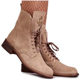 Stivali stringati in suede con decoro nicole 2750 beige