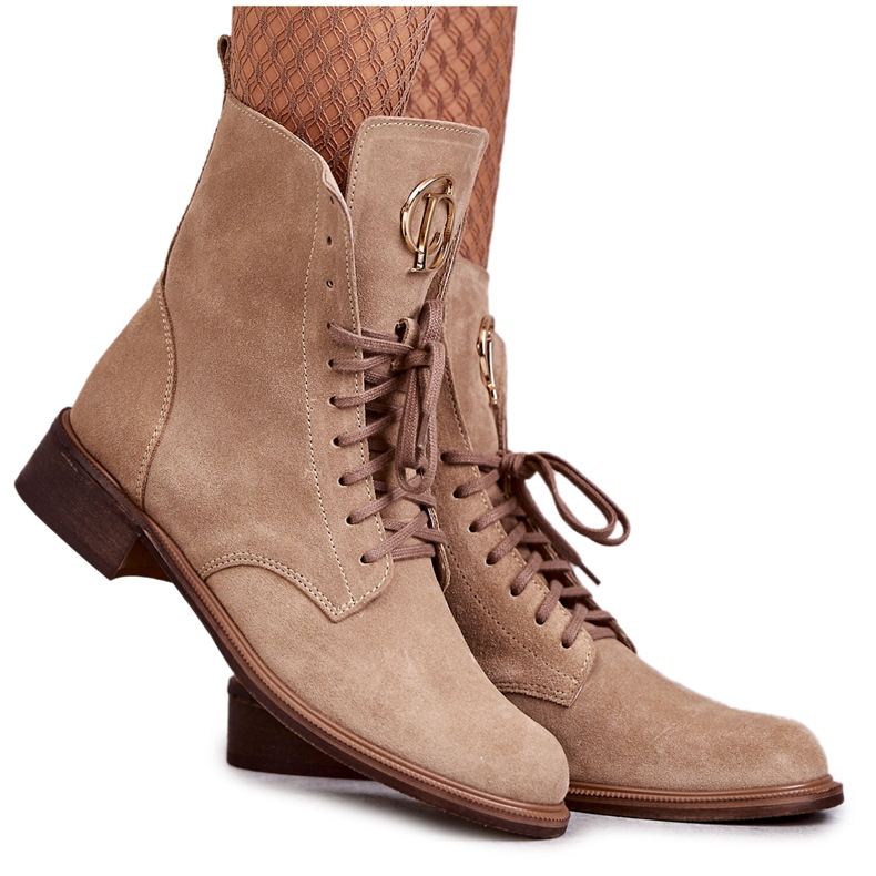 Stivali stringati in suede con decoro nicole 2750 beige