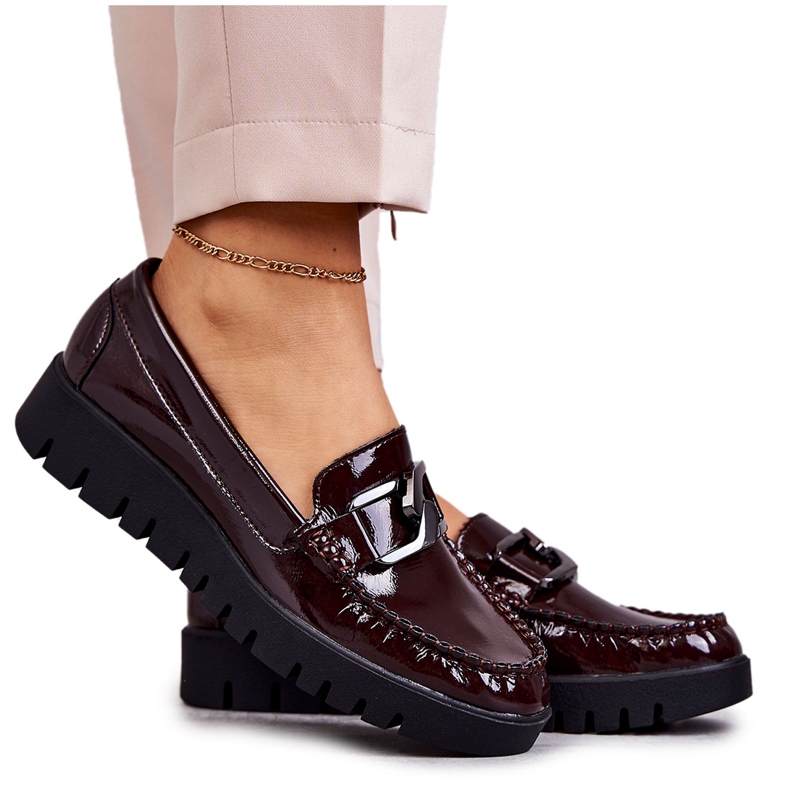Sergio Leone Mocassini Laccati Sulla Piattaforma Kjersti Bordeaux rosso
