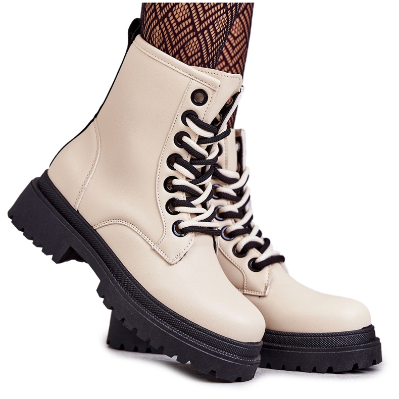 Stivali in pelle da donna Workers Beige chiaro Denila