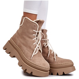 PL5 Stivali stringati in pelle scamosciata beige Elisabeth marrone