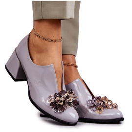 PA2 Scarpe Lisce In Pelle Laccata Con Decoro Scuro Delaver Grigio