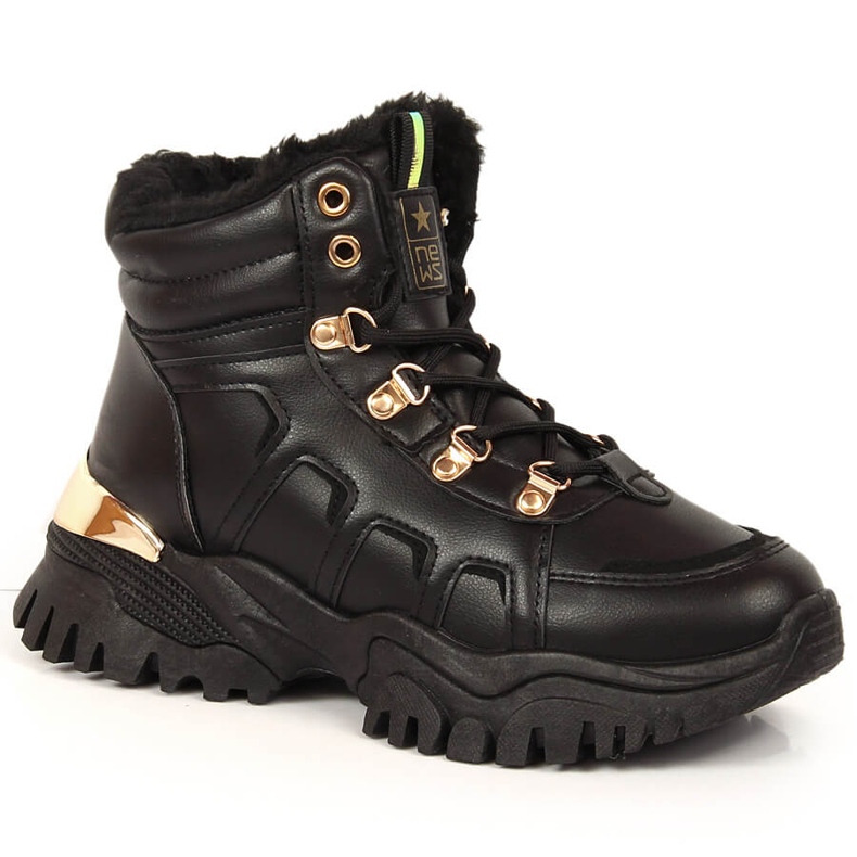 Doposci da donna platform con pelliccia nera NEWS nero