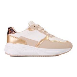 Sneakers da donna Shelovet beige e bianche con inserto dorato