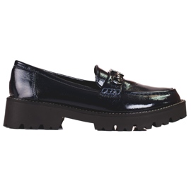 Mocassini da donna laccati su suola spessa Shelovet, blu navy