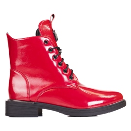 Stivaletti stringati da donna rossi realizzati in pelle ecologica verniciata rosso