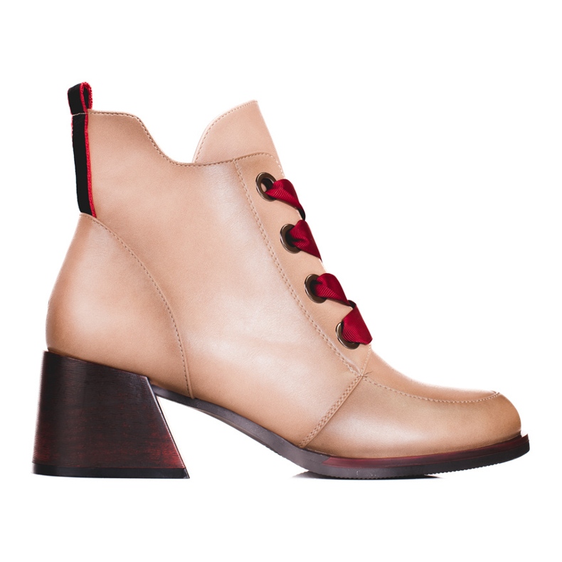 Stivaletti da donna beige con allacciatura Vinceza rossa