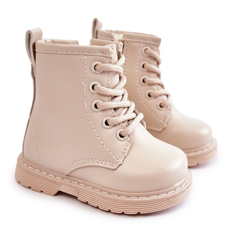 Stivali In Pelle Per Bambini Con Cerniera Beige Omua