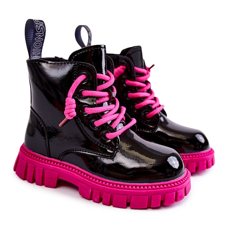PA1 Stivali caldi Heidi laccati neri e rosa nero