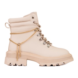 Scarponcini da trekking da donna beige con catene Shelovet