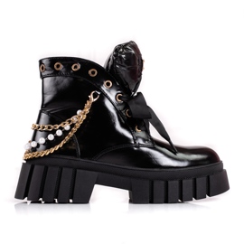 Stivali da donna laccati con decorazioni Shelovet nero