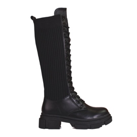 Stivali stringati da donna con tomaia flessibile Shelovet nero