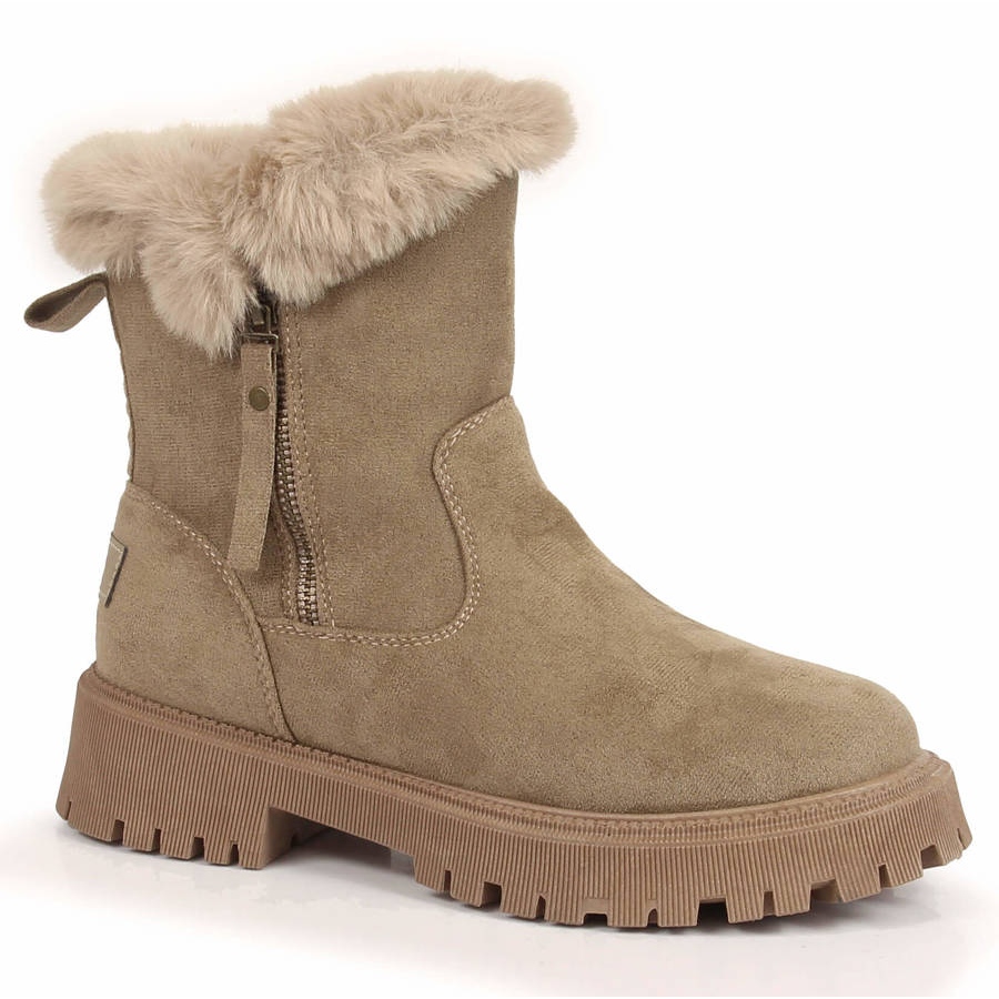 Stivali da donna in camoscio Vinceza con pelliccia beige