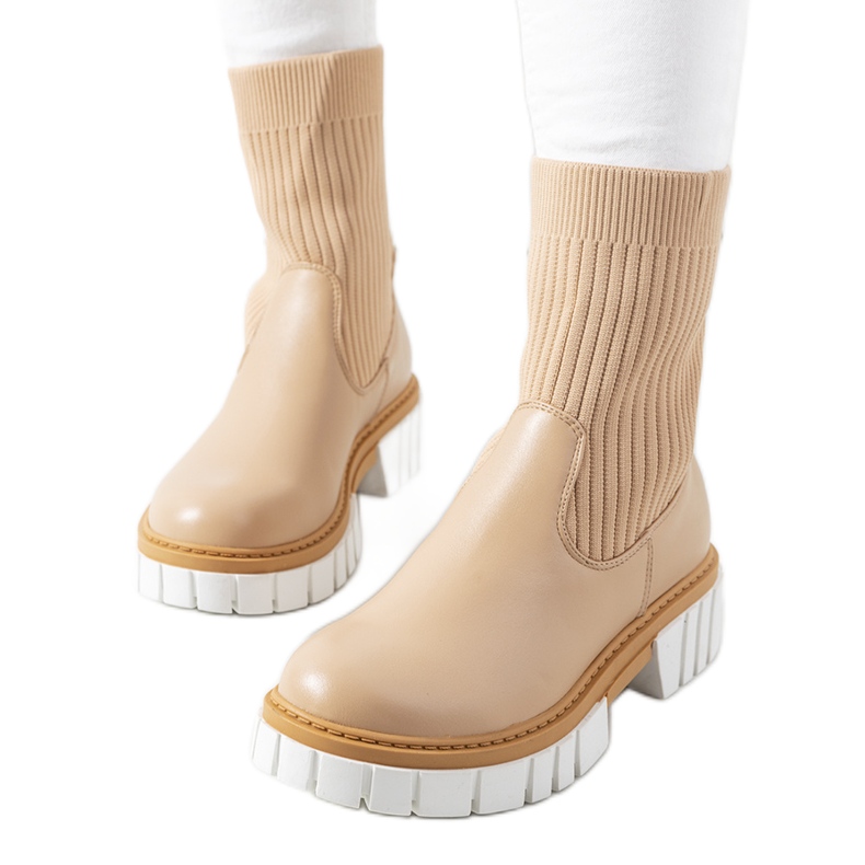 Stivali beige con tomaia a calzino Amelie