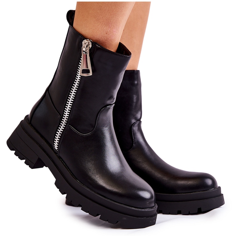PG1 Stivali caldi Jette da donna neri con cerniere nero