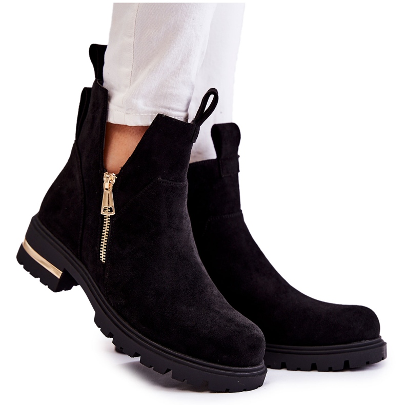 PG1 Stivaletti neri in pelle scamosciata Klarissa con ritagli nero