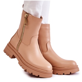 PG1 Stivali caldi da donna color carne con cerniere beige