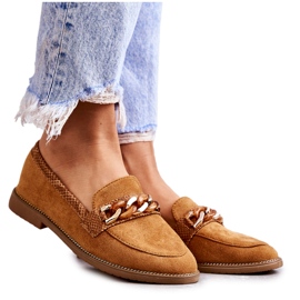 FB2 Mocassini da donna in camoscio con catena Camel Nolie marrone