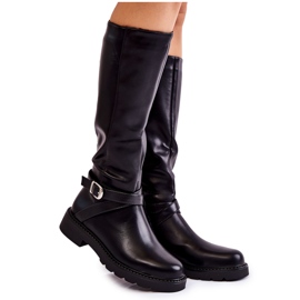 PG1 Stivali in pelle da donna con cintura Liese nera nero