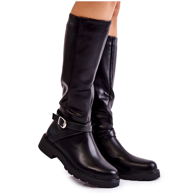 PG1 Stivali in pelle da donna con cintura Liese nera nero