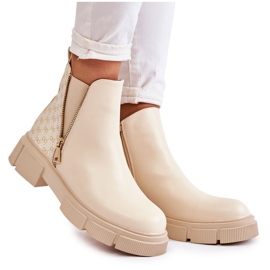 PG1 Stivali In Pelle Da Donna Con Cerniera Decorativa Beige Chiaro Lorra