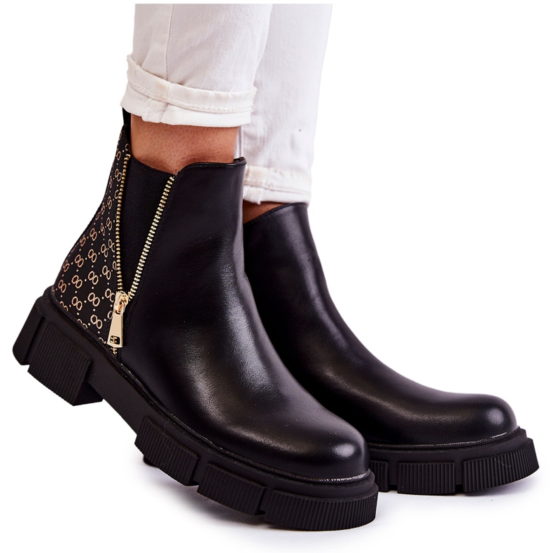 PG1 Stivali In Pelle Da Donna Con Cerniera Decorativa Neri Lorra nero