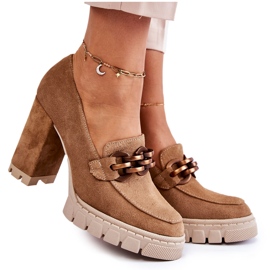 Décolleté In Pelle Sulla Piattaforma E Un Bar Lewski Scarpe 3197 Beige marrone