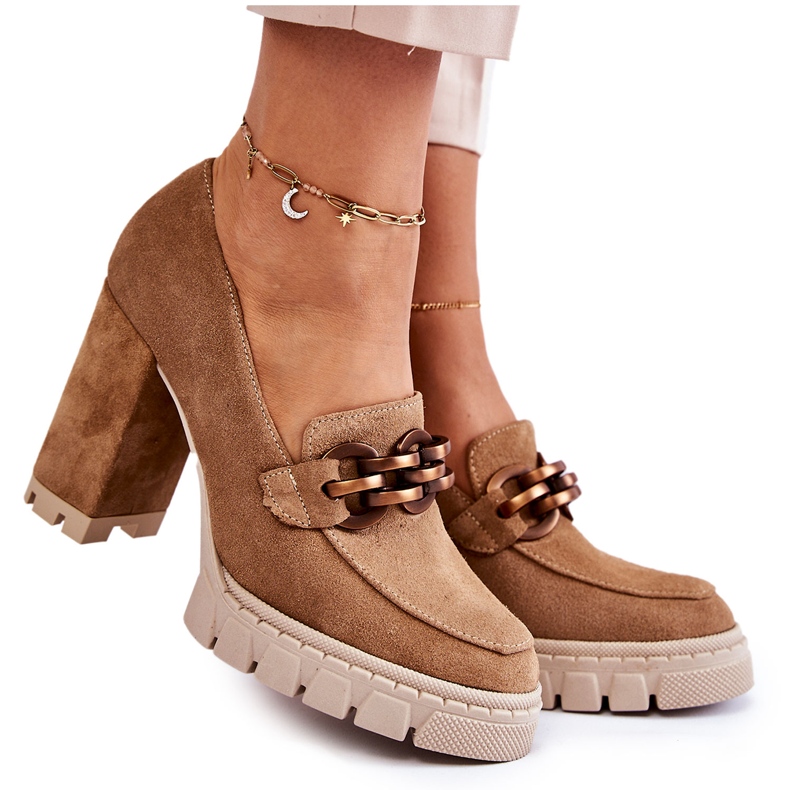 Décolleté In Pelle Sulla Piattaforma E Un Bar Lewski Scarpe 3197 Beige marrone