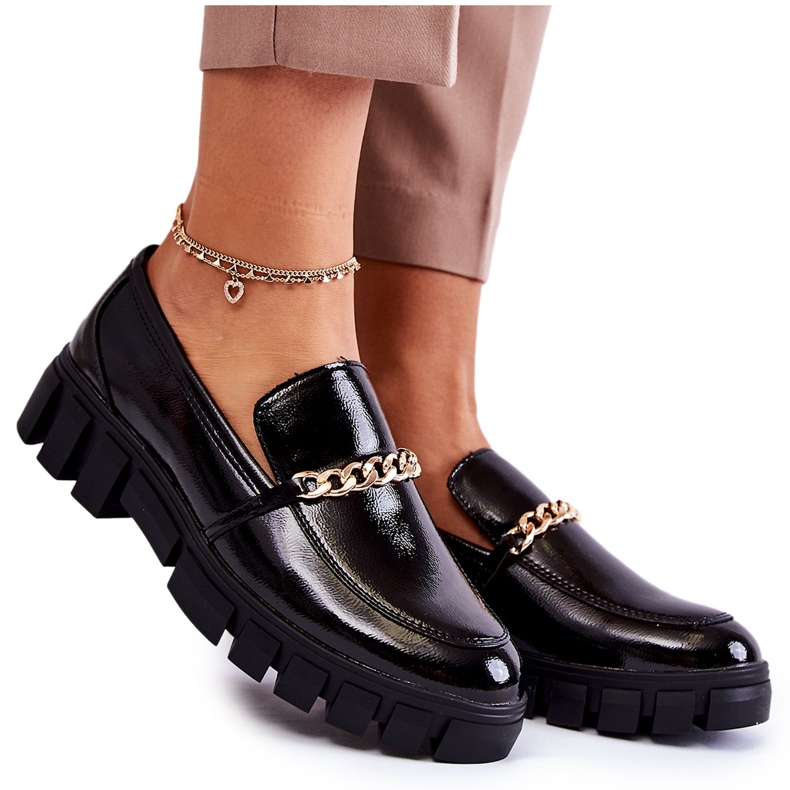 Sergio Leone Scarpe Laccate Con Catena Anne Nere nero