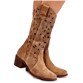 Lewski Shoes Stivali in pelle scamosciata traforati Scarpe Lewski 3170 Beige marrone