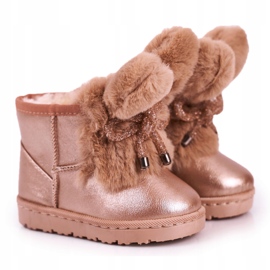 Stivali da neve caldi per bambini con pelliccia con orecchie coniglietto in oro rosa 20218-1H / 2H d'oro