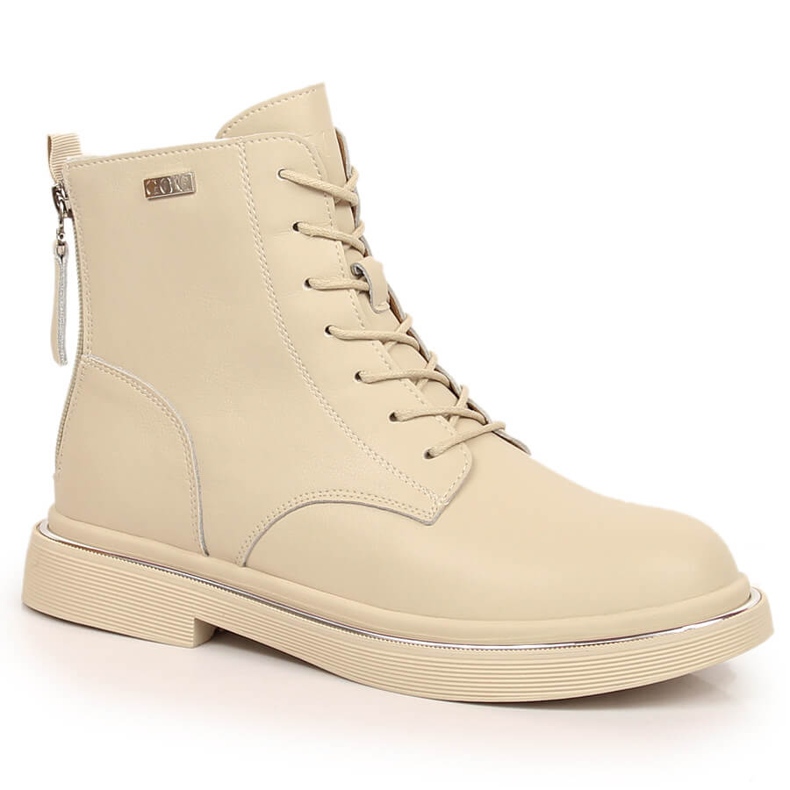 Stivali stringati in pelle con cerniera, isolamento beige Goe II2N4015