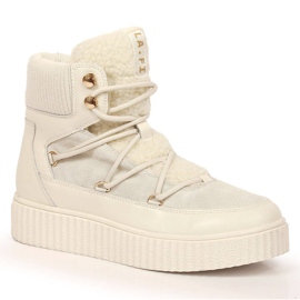 Stivali stringati in pelle su plateau Laura La.Fi beige chiaro