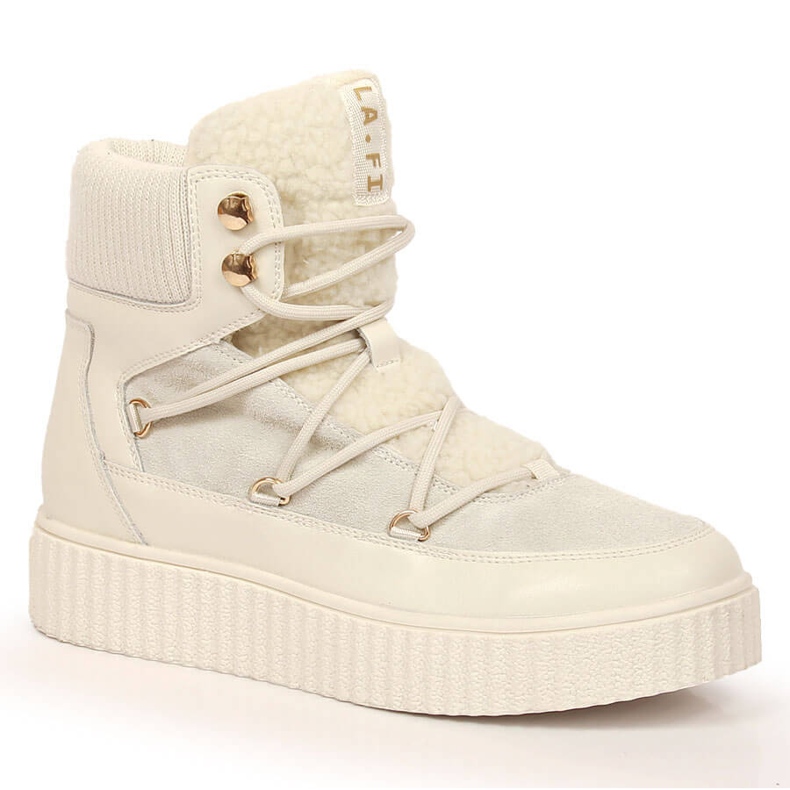 Stivali stringati in pelle su plateau Laura La.Fi beige chiaro