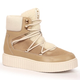 Stivali stringati in pelle su plateau beige Laura La.Fi