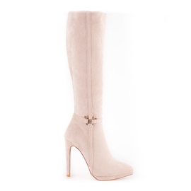 Stivali beige da donna su un tacco a spillo Shelovet