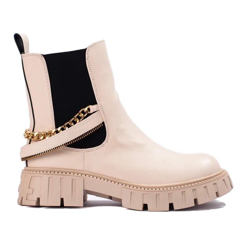 Stivaletti Chelsea da donna beige con catena