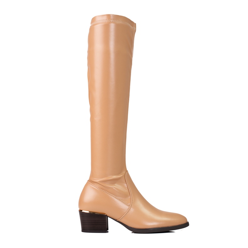 Stivali da donna laccati su palo basso beige Vinceza