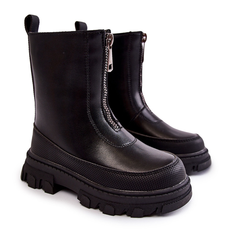 FR1 Stivali alti in pelle alla moda con cerniera Daffy nera nero